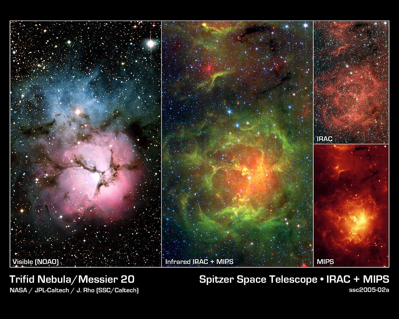 Views of the Trifid Nebula (Messier 20) — Hubble fête 36 ans avec la nébuleuse Trifide
